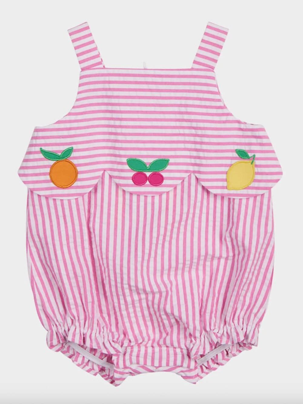 Florence Eiseman Girl's Fruit Applique Two-Tone Seersucker Romper - Size 12M